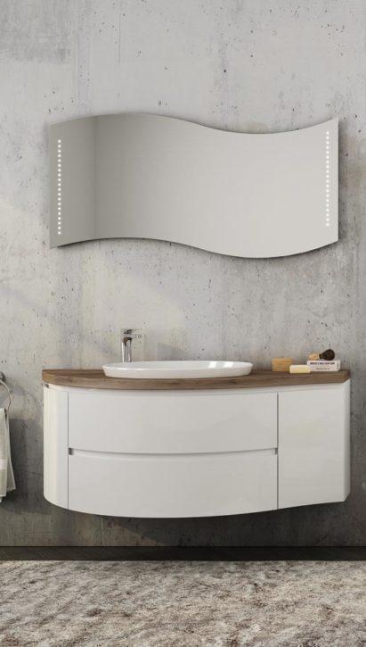ARREDO BAGNO MOBILE FREEDOM CURVO FC09 cm 135 ROVERE TERRA BIANCO LACCATO LUCIDO