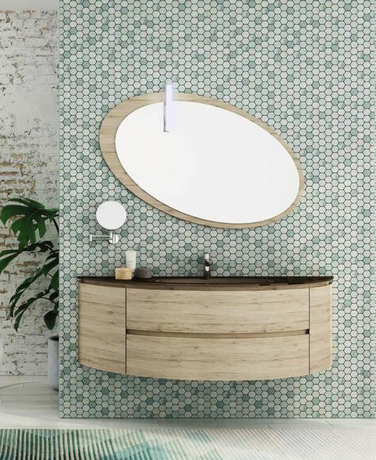 ARREDO BAGNO MOBILE FREEDOM FC07 cm 150 TOP VETRO MARRONE - ROVERE SABBIA