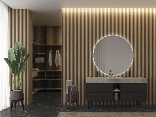 ARREDO BAGNO MOBILE FREEDOM FL05 cm 165 FINITURA MABATHU ANTRACITE TOP HPL CEMENTO DOPPIA VASCA INTEGRATA