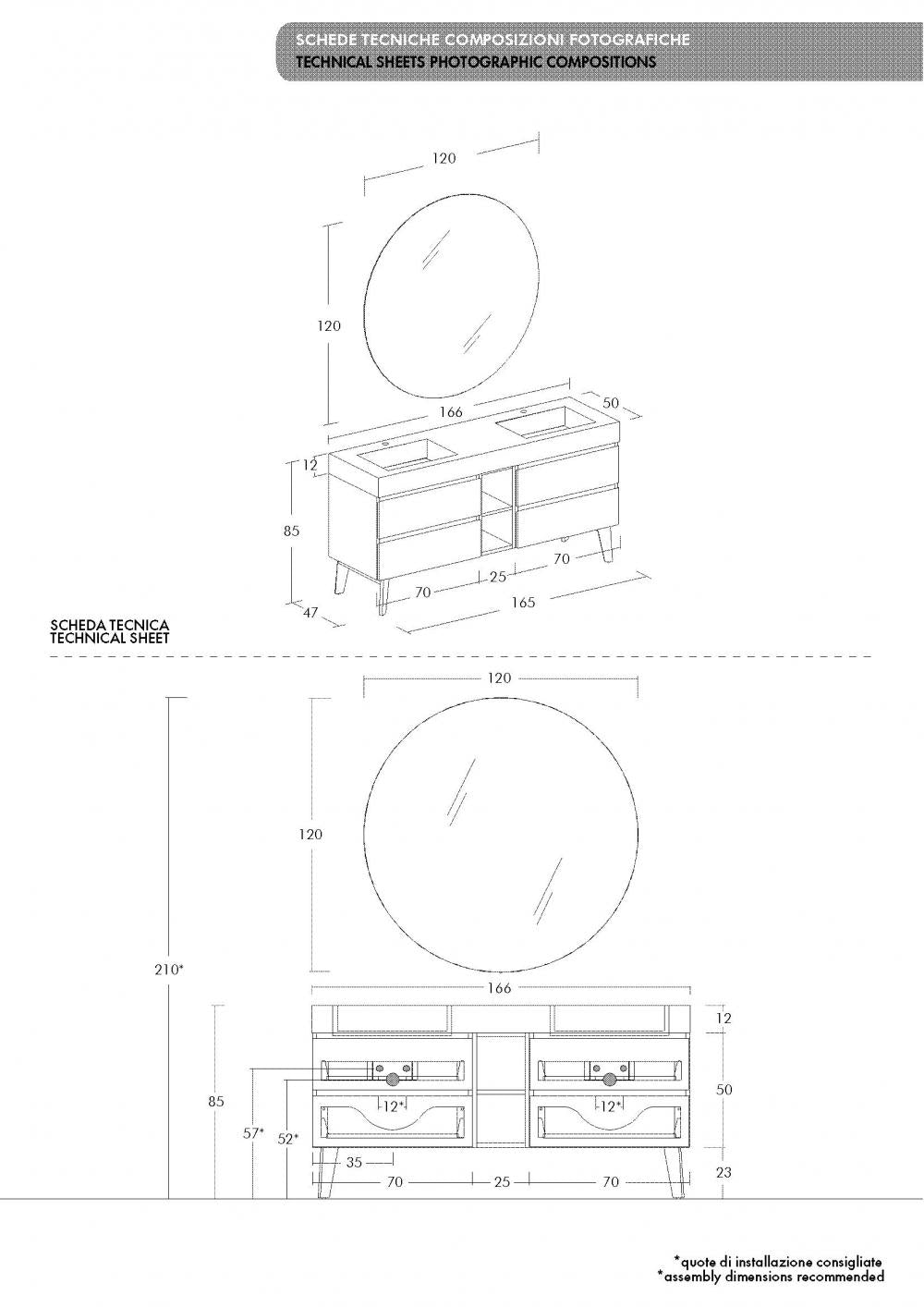 ARREDO BAGNO MOBILE FREEDOM FL05 cm 165 FINITURA MABATHU ANTRACITE TOP HPL CEMENTO DOPPIA VASCA INTEGRATA