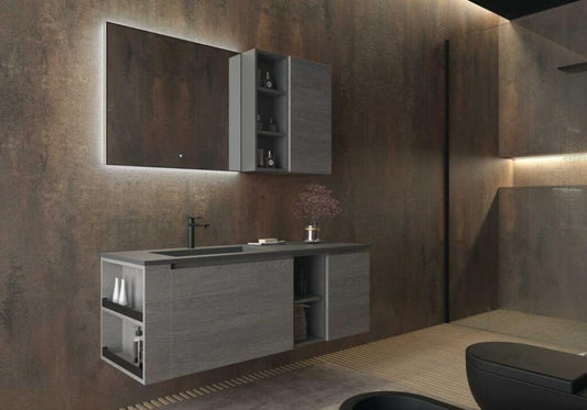 ARREDO BAGNO MOBILE FREEDOM FL19 cm 142 FINITURA ROVERE GESSATO GRIGIO E GRIGIO BROMO OPACO