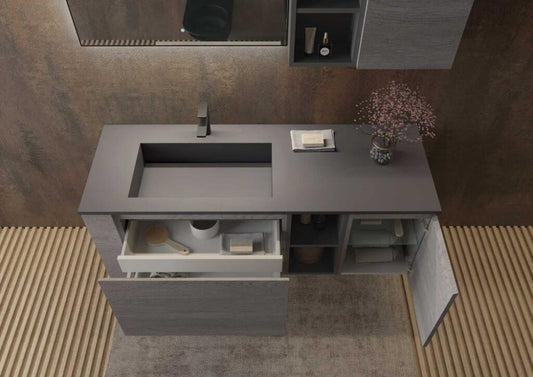 ARREDO BAGNO MOBILE FREEDOM FL19 cm 142 FINITURA ROVERE GESSATO GRIGIO E GRIGIO BROMO OPACO