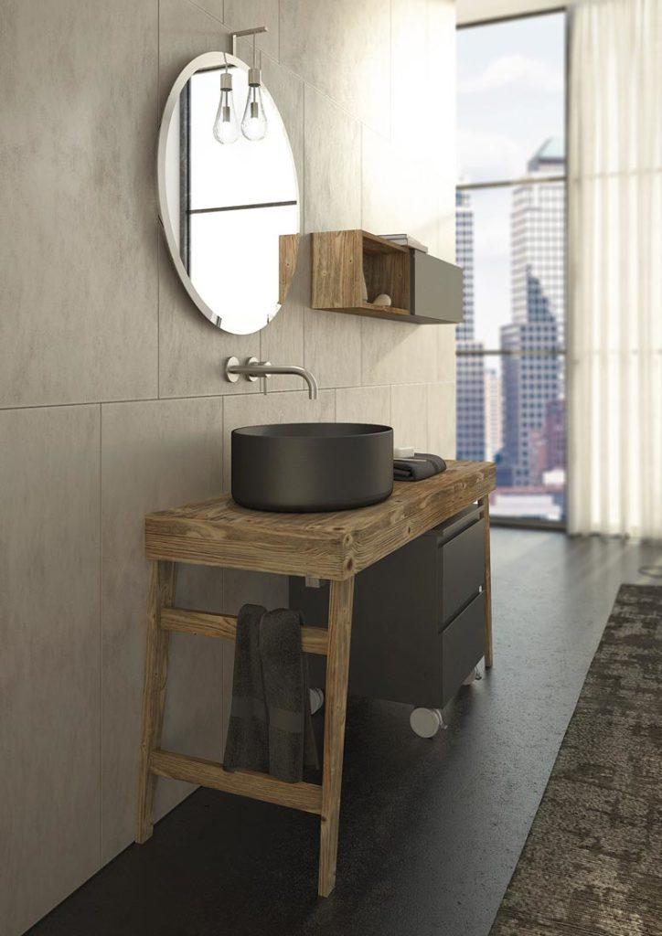 ARREDO BAGNO MOBILE FREEDOM FL21 cm 150 TOP MASSELLO ABETE E LACCATO GRIGIO OPACO