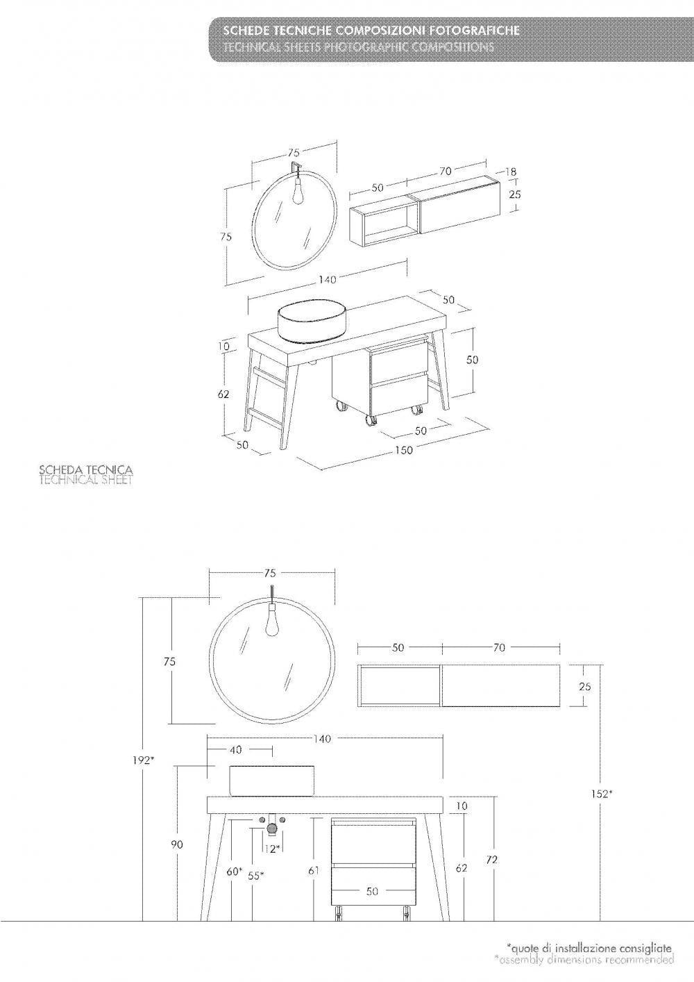ARREDO BAGNO MOBILE FREEDOM FL21 cm 150 TOP MASSELLO ABETE E LACCATO GRIGIO OPACO