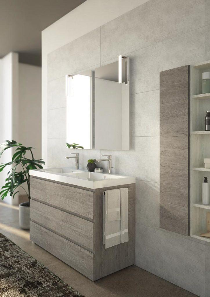 ARREDO BAGNO MOBILE FREEDOM FL25 cm 120 DOPPIO LAVABO ROVERE GESSATO GRIGIO