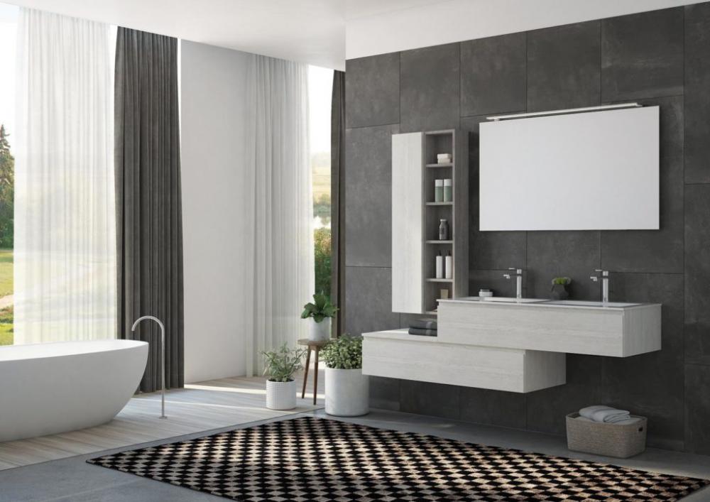 ARREDO BAGNO MOBILE FREEDOM FL26 ROVERE GESSATO cm 175 DOPPIO LAVABO OCRITECH