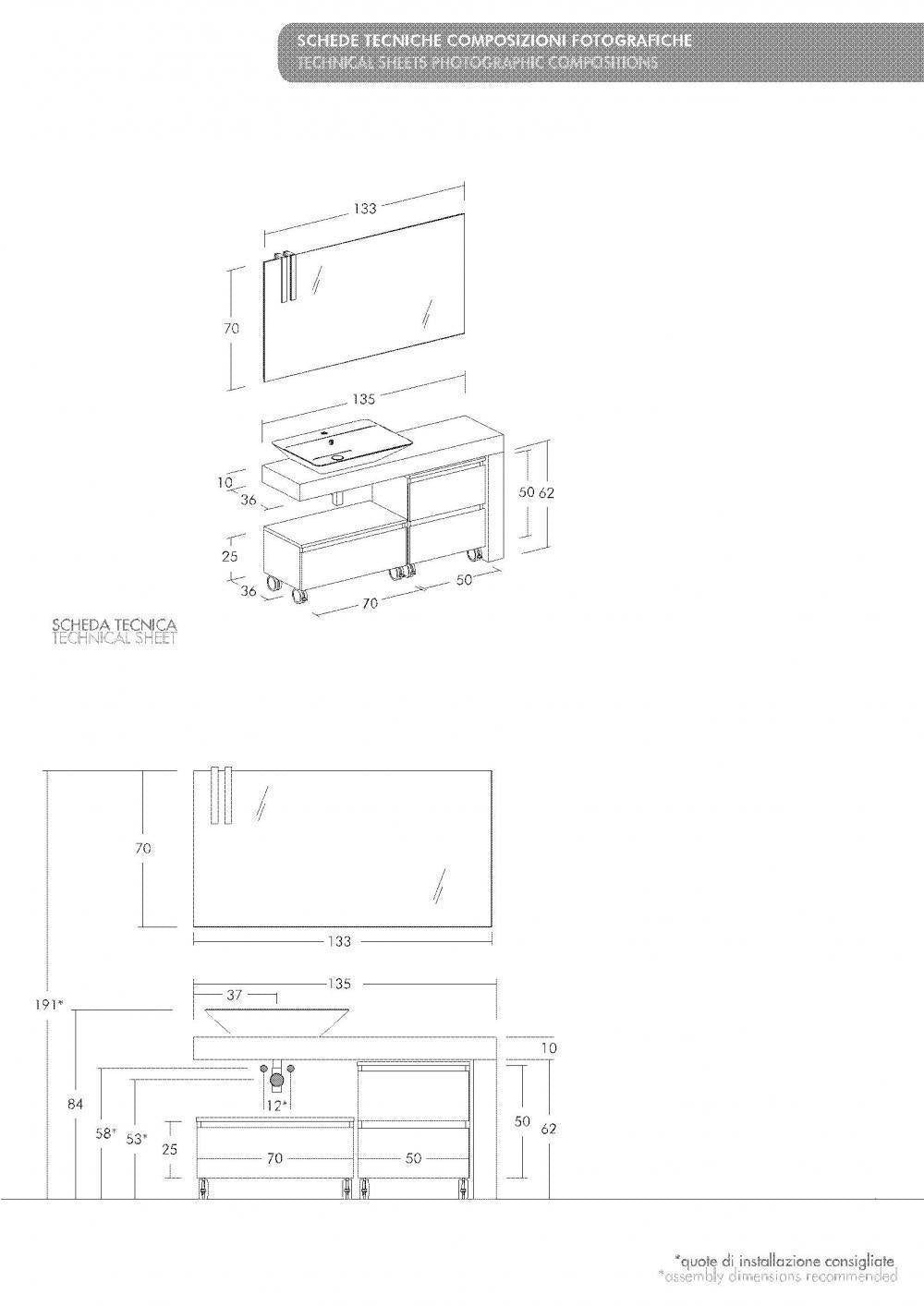 ARREDO BAGNO MOBILE FREEDOM FL31 cm 135 TOP MASSELLO ABETE E LACCATO CANAPA OPACO