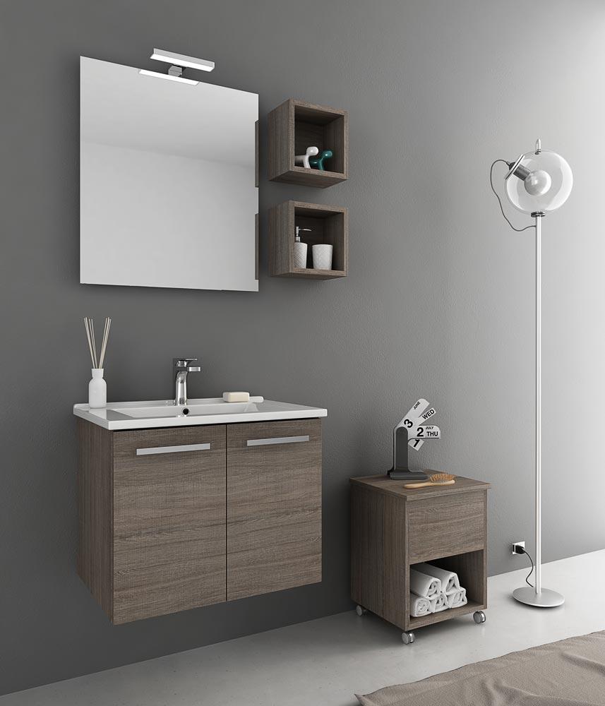 ARREDO BAGNO MOBILE HARLEM H1 cm 65+40 SGABELLO CONTENTORE TRANCHE ROVERE SCURO