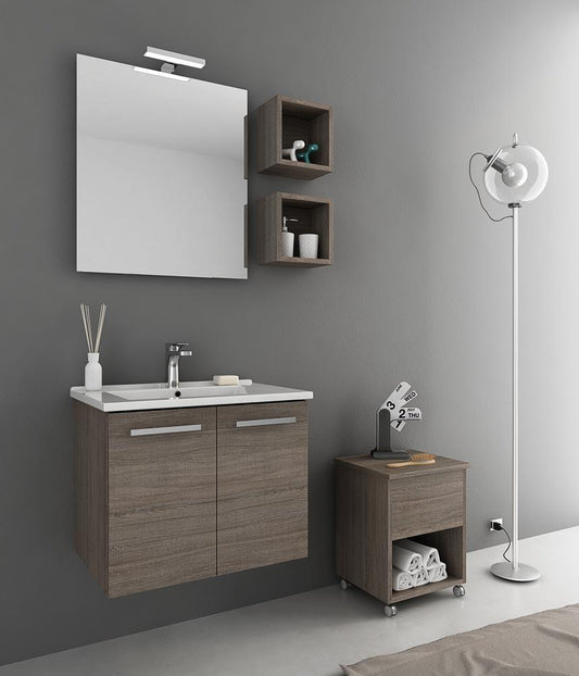 ARREDO BAGNO MOBILE HARLEM H1 cm 65+40 SGABELLO CONTENTORE TRANCHE ROVERE SCURO
