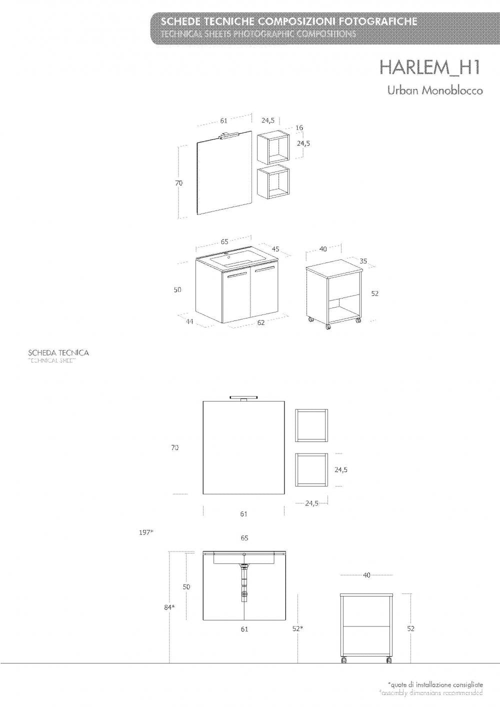 ARREDO BAGNO MOBILE HARLEM H1 cm 65+40 SGABELLO CONTENTORE TRANCHE ROVERE SCURO