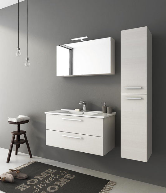 ARREDO BAGNO MOBILE HARLEM H20 CON COLONNA cm 100+32 TRANCHE ROVERE BIANCO