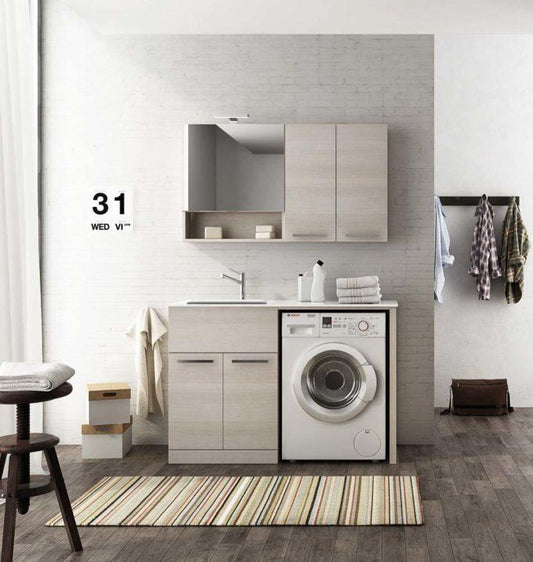 ARREDO BAGNO MOBILE LAVANDERIA CON PORTA LAVATRICE UL08 CM.127 TRANCHE' ROVERE CHIARO