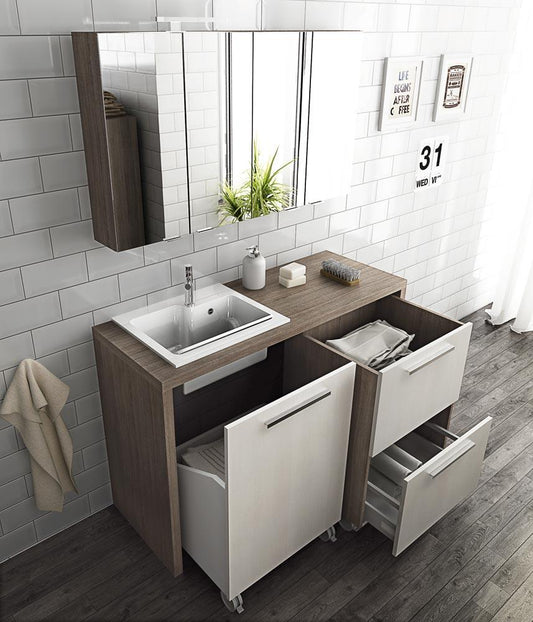 ARREDO BAGNO MOBILE LAVANDERIA CON PORTALAVATRICE UL10 cm.134 TRANCHE' ROVERE BIANCO - ROVERE SCURO