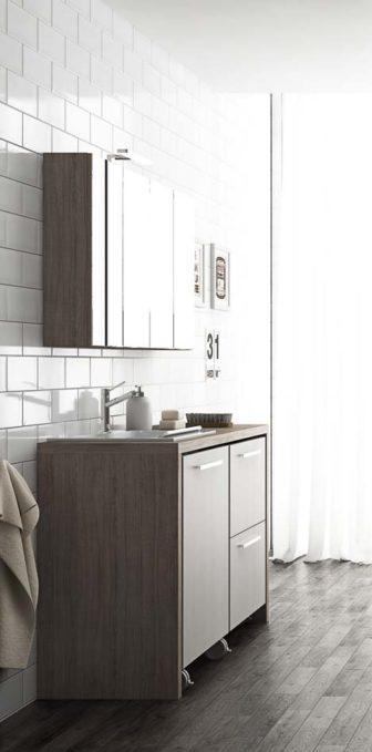 ARREDO BAGNO MOBILE LAVANDERIA CON PORTALAVATRICE UL10 cm.134 TRANCHE' ROVERE BIANCO - ROVERE SCURO