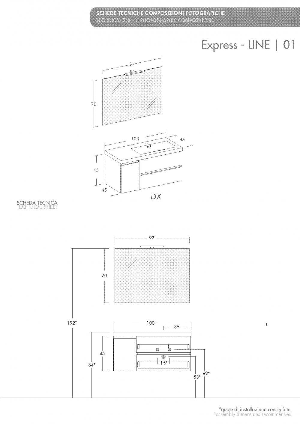 ARREDO BAGNO MOBILE LINE 01 cm.100 DX FINITURA EUCALIPTO GRIGIO