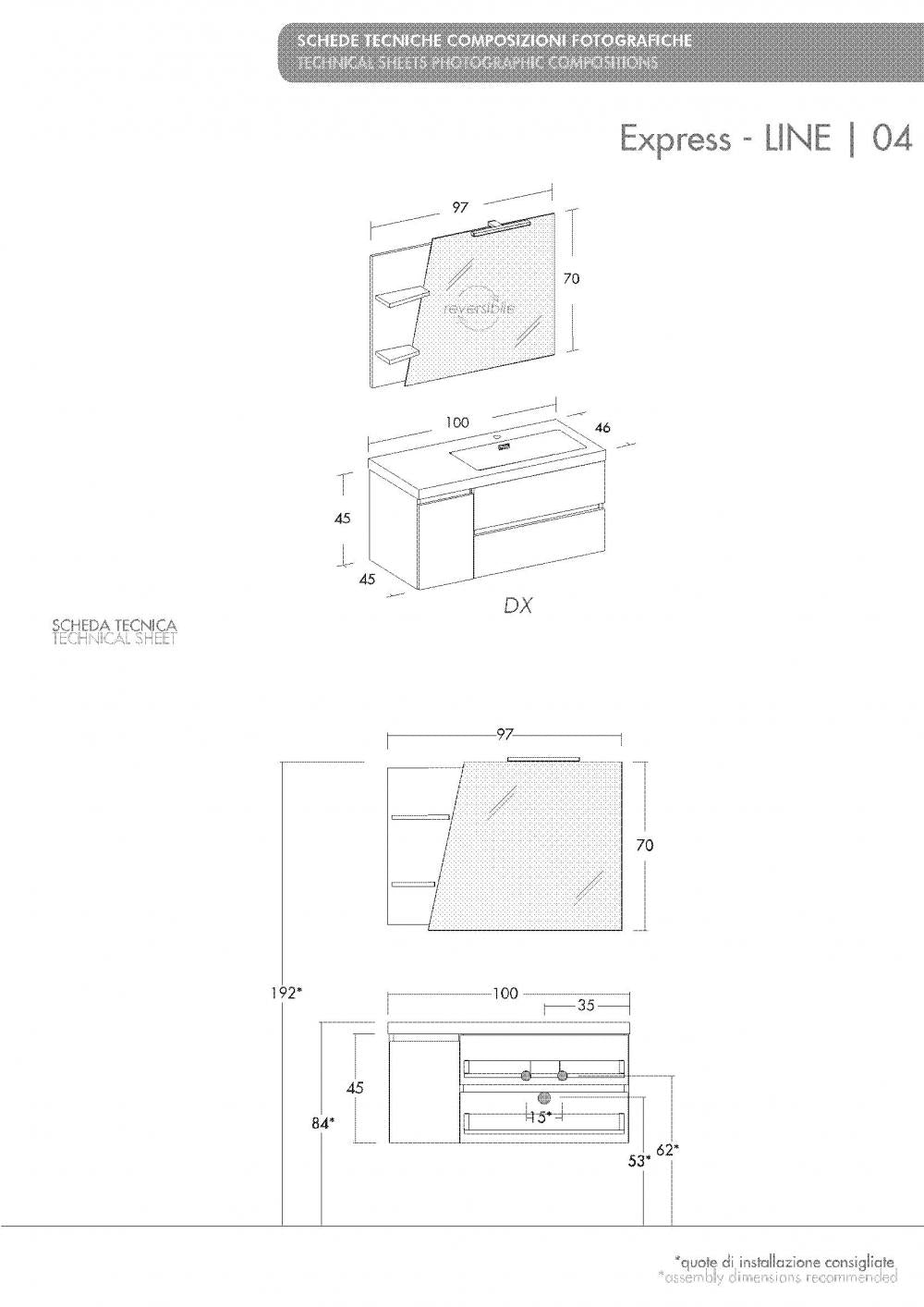 ARREDO BAGNO MOBILE LINE 04 LUI E LEI cm.100 +100 FINITURA EUCALIPTO GRIGIO