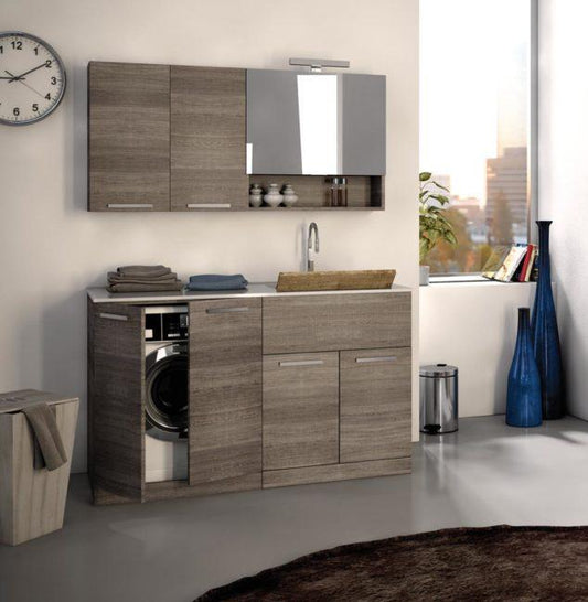 ARREDO BAGNO MOBILE PORTA LAVATRICE UL01 cm 140 TRANCHE ROVERE SCURO