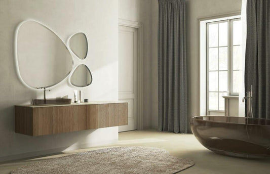 ARREDO BAGNO MOBILE RI-TRATTO RT16 cm 173 FINITURA ROVERE BISCOTTO CANNETTATO LAVABO APPOGGIO
