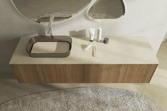 ARREDO BAGNO MOBILE RI-TRATTO RT16 cm 173 FINITURA ROVERE BISCOTTO CANNETTATO LAVABO APPOGGIO