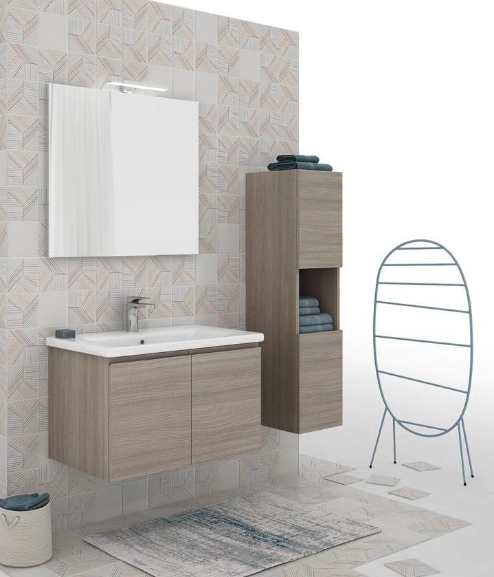 ARREDO BAGNO MOBILE SOFT 01 cm 80 +30 COLONNA FINITURA OLMO TERRA
