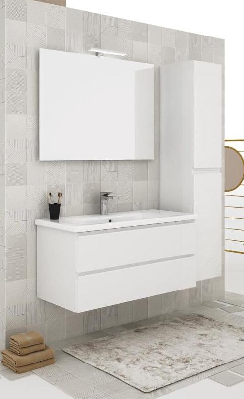ARREDO BAGNO MOBILE SOFT 05 cm 100 + CM.30 COLONNA FINITURA BIANCO LARIX