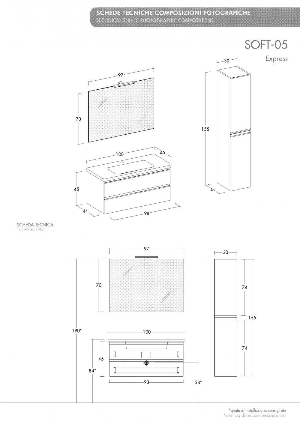 ARREDO BAGNO MOBILE SOFT 05 cm 100 + CM.30 COLONNA FINITURA BIANCO LARIX