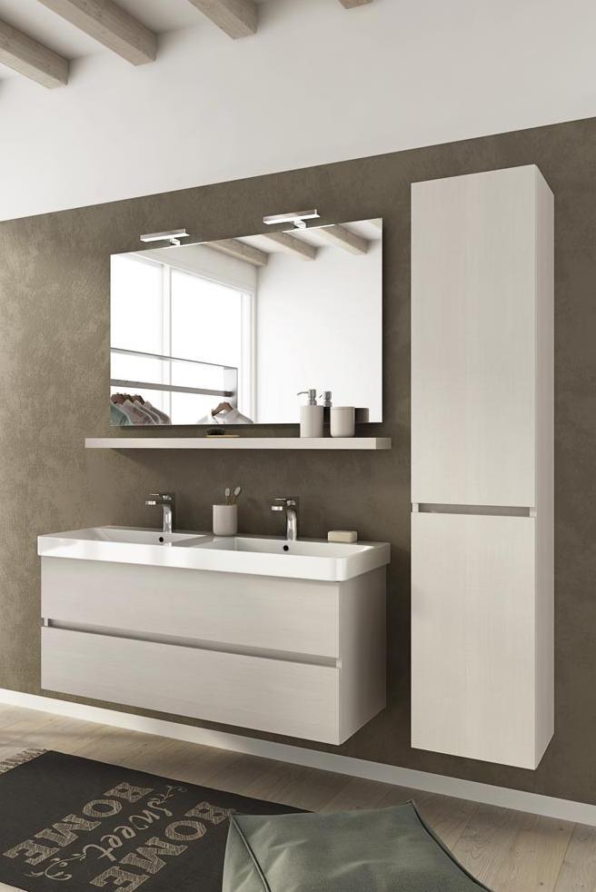 ARREDO BAGNO MOBILE SOHO S15 2 LAVABI E COLONNA cm 120+35 TRANCHE ROVERE BIANCO