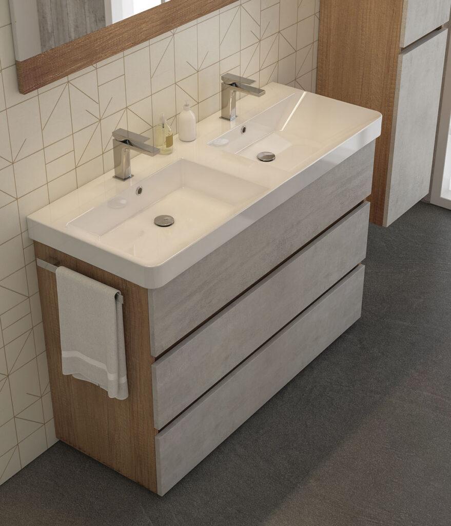 ARREDO BAGNO MOBILE SOHO S35 DOPPIO LAVABO cm.120 ROVERE NODATO - CEMENTO