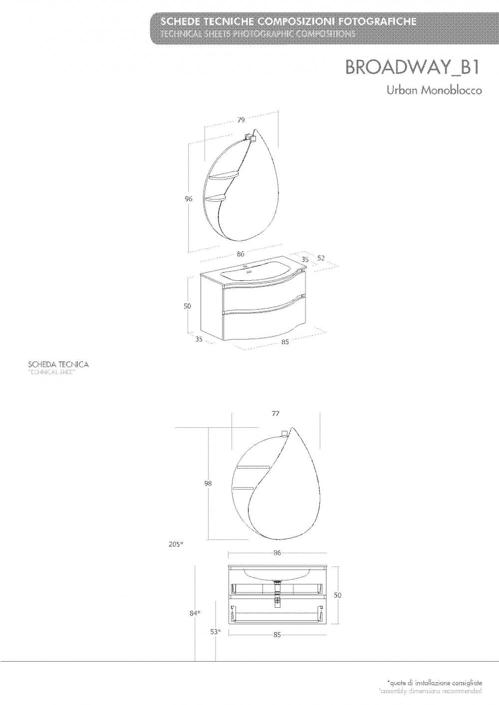 ARREDO BAGNO MOBILE URBAN BROADWAY B1 cm 85 TRANCHE ROVERE SCURO E BCO