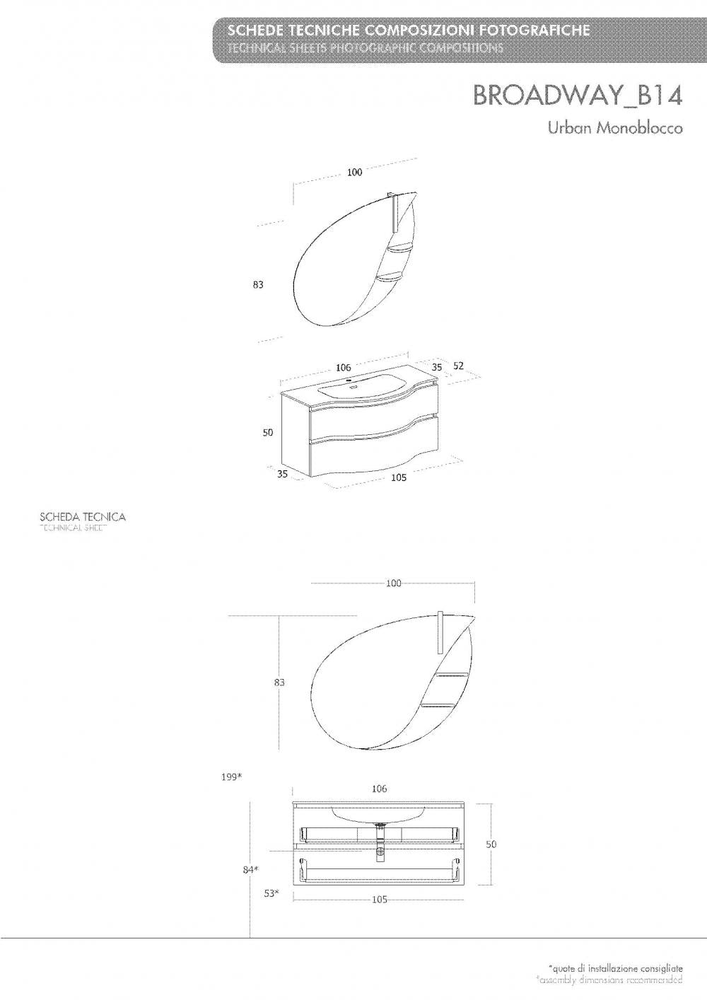ARREDO BAGNO MOBILE URBAN BROADWAY B14 cm 105 TRANCHE ROVERE BIANCO-GRIGIO ANTRACITE O ALTRE FINITURE