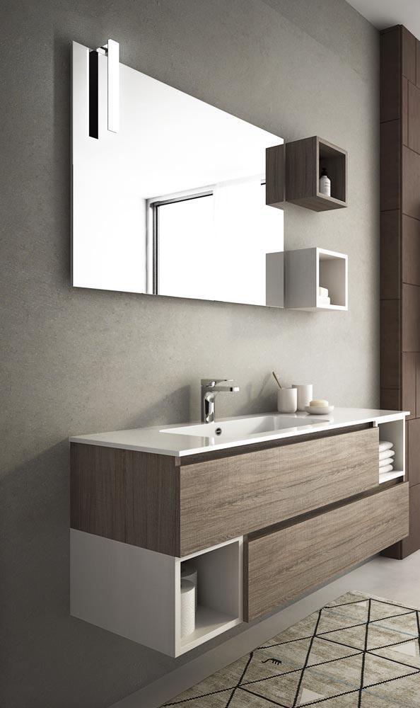 ARREDO BAGNO MOBILE URBAN UC05 cm 125 TRANCHE ROVERE SCURO E BIANCO