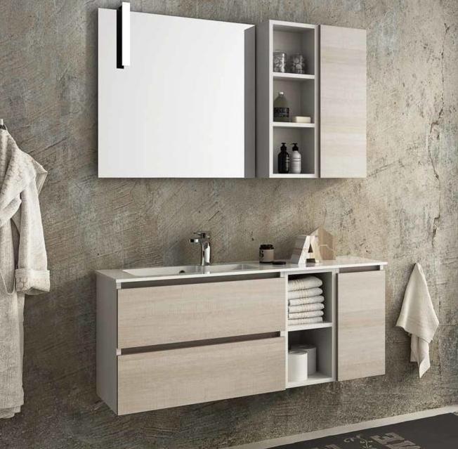 ARREDO BAGNO MOBILE URBAN UC11 cm 121 PROF 35 TRANCHE ROVERE CHIARO E BIANCO
