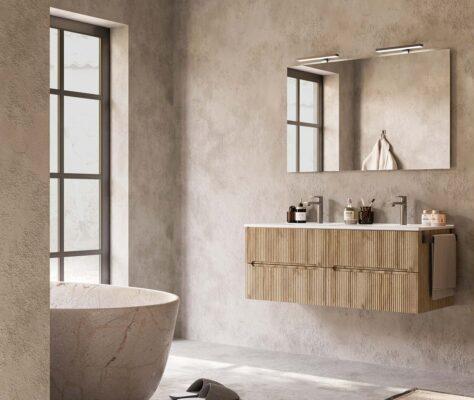 ARREDO BAGNO MOBILE VERSO 04 DOPPIO LAVABO cm 120 FINITURA ROVERE CHALET