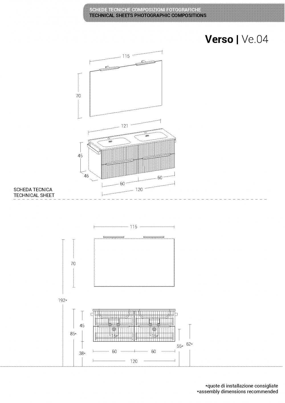 ARREDO BAGNO MOBILE VERSO 04 DOPPIO LAVABO cm 120 FINITURA ROVERE CHALET