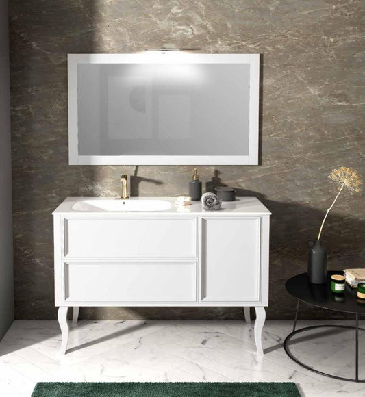 ARREDO BAGNO MOBILE VINTAGE V121 CM 121 LACCATO BIANCO OPACO RAL9003