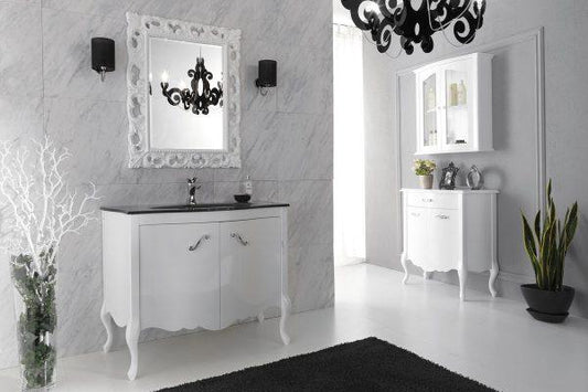 ARREDO BAGNO NARCISO 01 cm.109 BIANCO LUCIDO E CONSOLLE CRISTALLO NERO