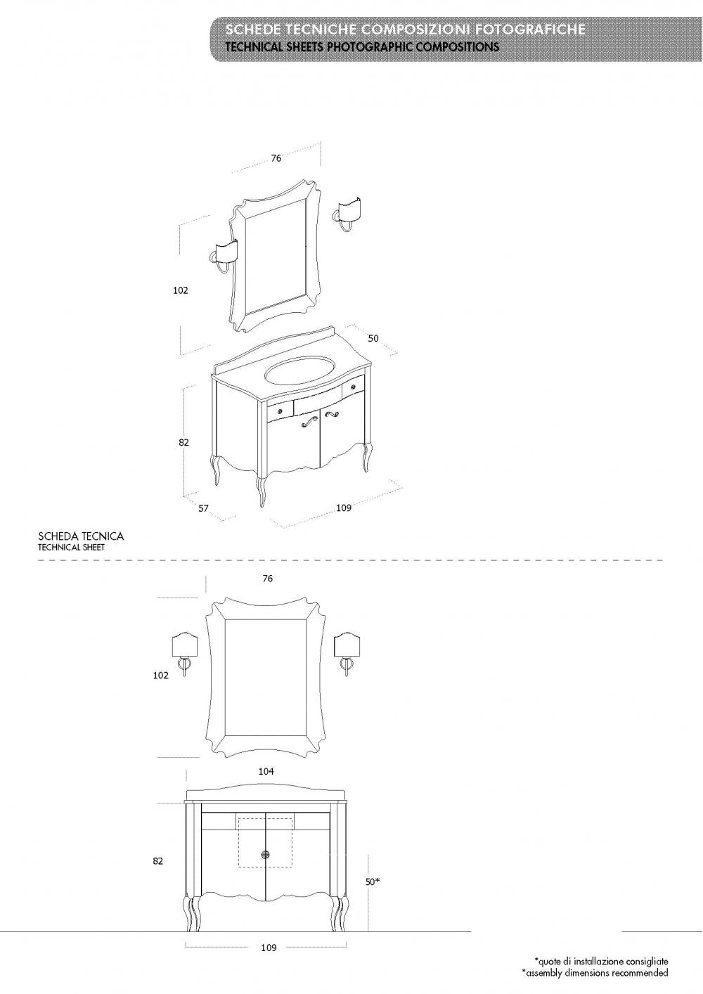 ARREDO BAGNO NARCISO 04 cm.109 CREMA LUCIDO E TOP MARMO TECNICO BOTTICINO