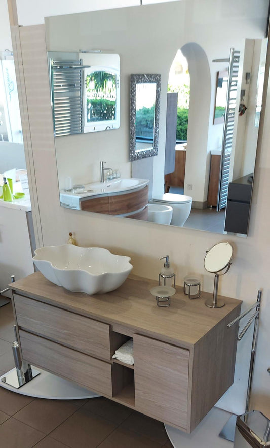 ARREDO BAGNO SMART 121 LEGNO NOBILITATO K005 LAVABO APPOGGIO E SPECCHIO
