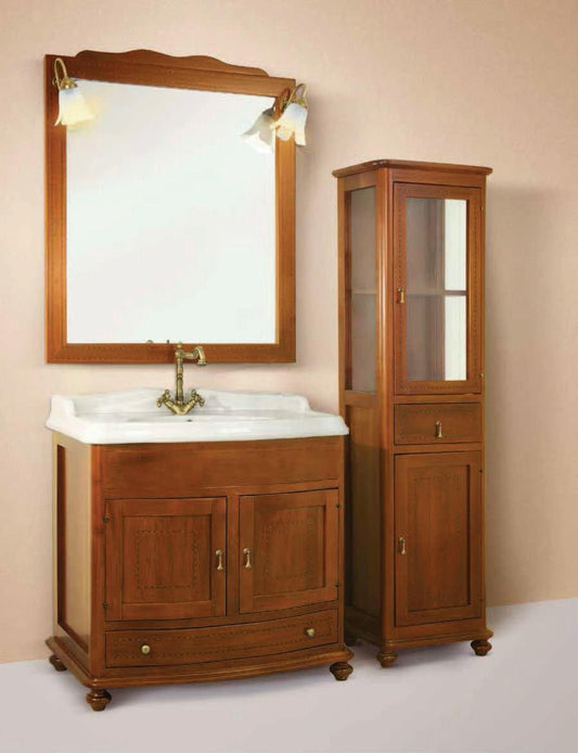 ARREDO BAGNO TUDOR 93 INTARSIATO ( VETRINETTA NON COMPRESA) FRONTALE IN MASSELLO LEGNO FINITURA NOCE
