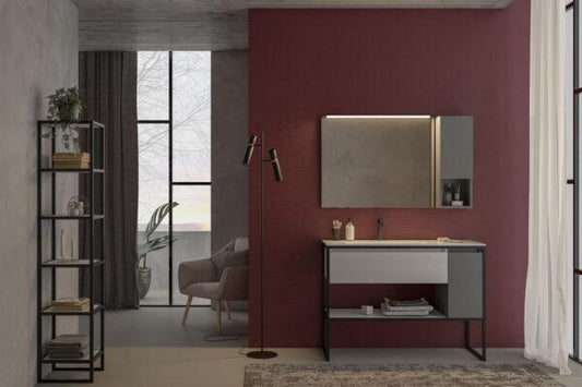 ARREDO BAGNO URBAN US02 CM 115 FINITURA ROVERE TRANCHE' BIANCO E GRIGIO FUMO
