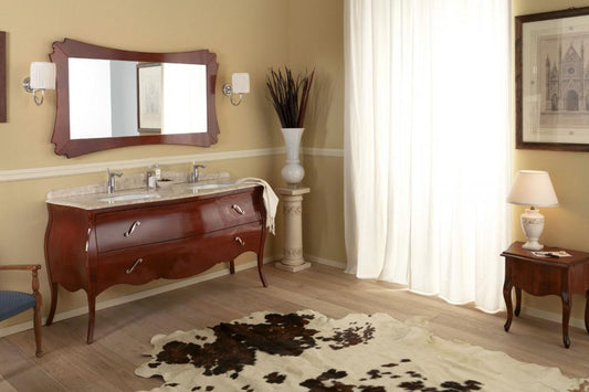 ARREDO BAGNO VANITY DUETTO 02 cm.165 FINITURA NOCE E TOP MARMO TECNICO BOTTICINO