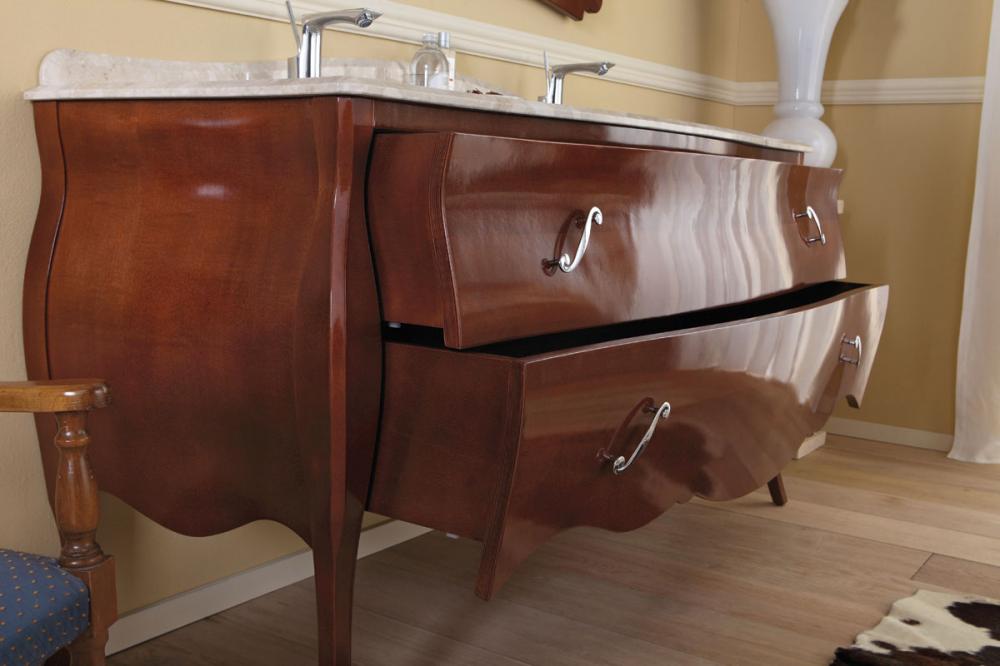 ARREDO BAGNO VANITY DUETTO 02 cm.165 FINITURA NOCE E TOP MARMO TECNICO BOTTICINO