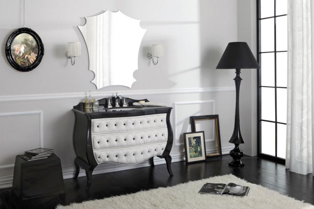 ARREDO BAGNO VINTAGE01 cm.108 NERO LUCIDO E CAPITONNE' IN PELLE BIANCA