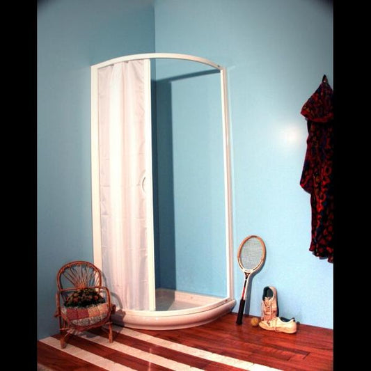 BOX DOCCIA SEMICIRCOLARE 70 X 90 R38 ALLUMINIO BIANCO APERTURA TOTALE LAVABILEopia)