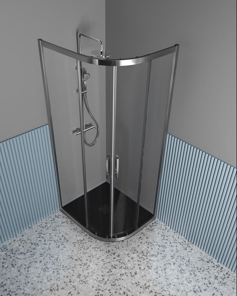 BOX DOCCIA SEMICIRCOLARE RETTANGOLARE FS40 80X100 H200 CROMO CRISTALLO ANTICALCARE SP.6MM