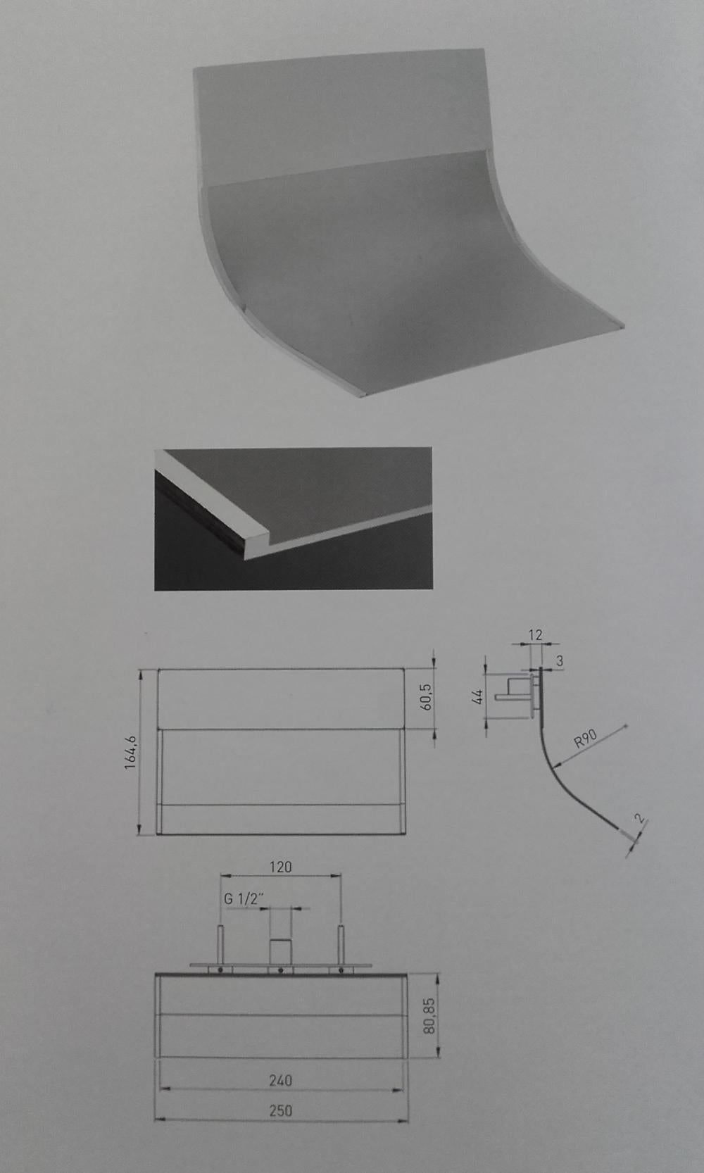 CASCATA SKIP OPEN A MURO CURVA ULTRASOTTILE IN ACCIAIO INOX LUCIDO