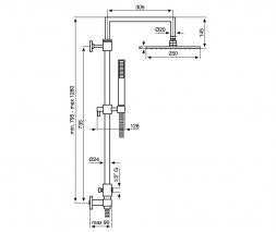 COLONNA DOCCIA C02595E REGOLABILE OTTONE CROMATO EMMEVI SOFFIONE 25X25 E PRESA ESTERNA MADE IN ITALY