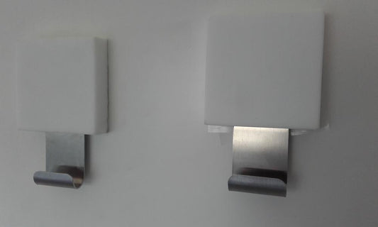 COPPIA GANCIO APPENDINI IN GEL POLIURETANICO ADESIVO BIANCO E ACCIAIO MADE IN ITALY