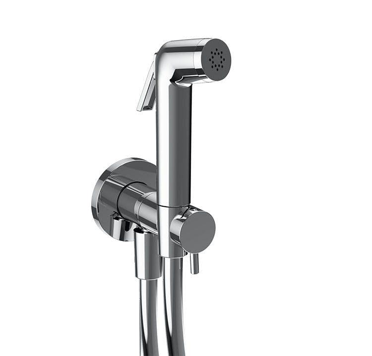KIT SHUT OFF ATTHIS E TURN&GO E136003 IN OTTONE ABS CROMATO CON DOCCETTA RUBINETTO DI CHIUSURA E FLEX MADE IN ITALY