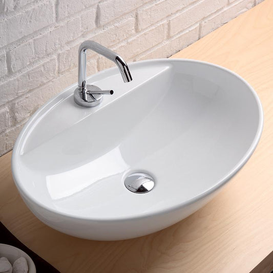 LAVABO DA APPOGGIO CM.60X43X17 SOFTLY CON FORO PER RUBINETTO CERAMICA BIANCO